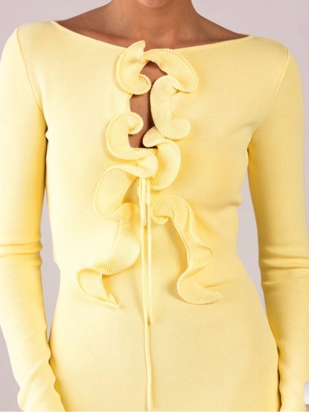 Yellow Ruffle-Front Women's Sweater Cardigan